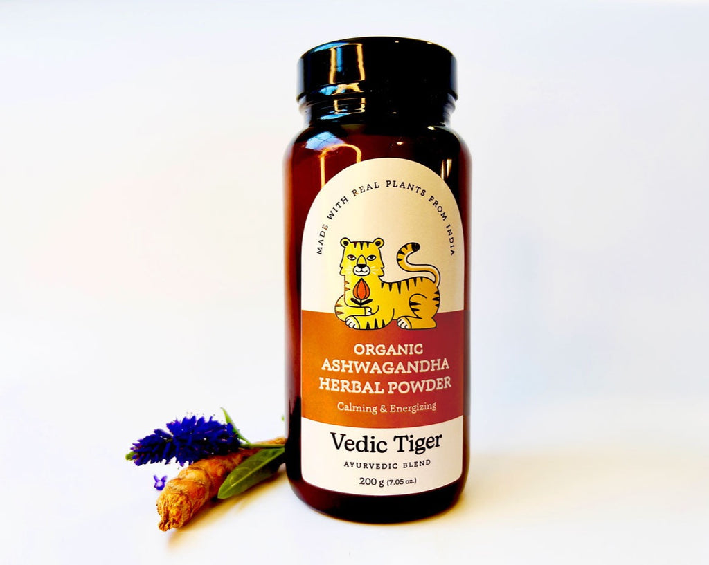 Vedic Tiger Ashwagandha Pure Organic Natural Vegan Herbal Root Powder for calming nerves and anxiety